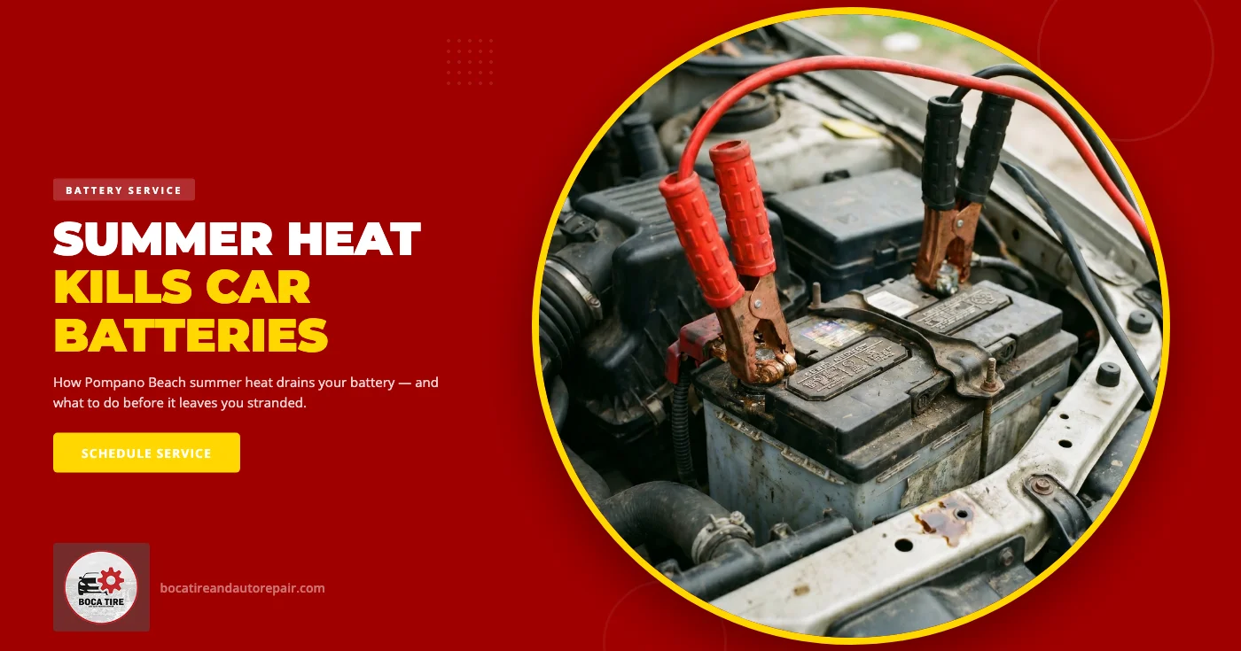 Car battery testing in Pompano Beach FL — Boca Tire and Auto technician checking battery voltage and load
