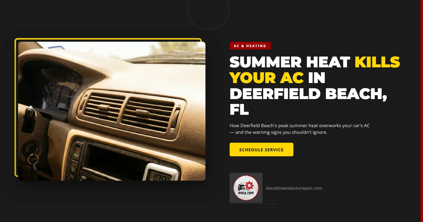 Car AC repair in Deerfield Beach, FL — Boca Tire and Auto ASE-certified technician servicing a vehicle air conditioning system during Florida summer heat